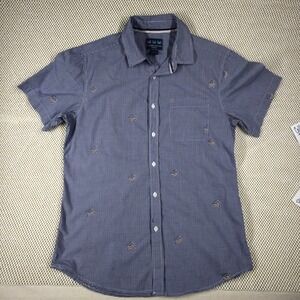 Charleston Threads Mens Blue Gingham‎ American Flag Crab Embroidered Shirt Small